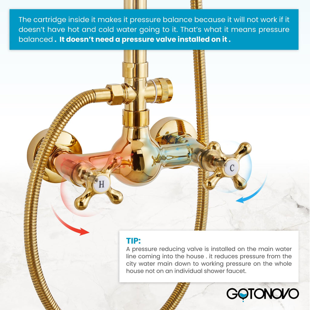 Exposed Shower System 8'' Head with Handheld Polished Gold