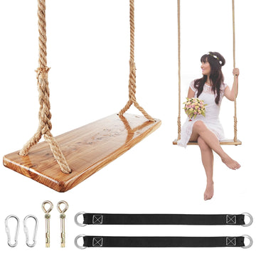 Wooden Tree Swing, Wooden Swing for Adults/Kids with 500lbs Load Capacity Waterproof Wooden Swing Seat Adjustable Hemp