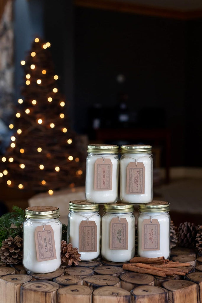 Cinnamon Stick Holiday Mason Jar Candle, 14 oz. - Scents of Cinnamon, Sugar, & Clove - 100% Soy Wax, No Lead, Gold