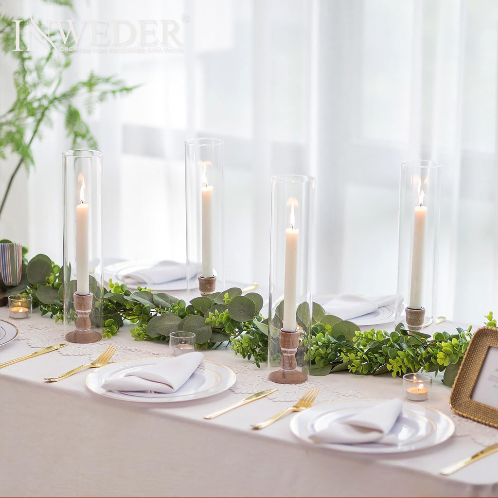 Rustic Wood Candlestick Holders: 6 Pcs Wooden Candle Holders for Taper Candles, with Glass Cover for Wedding Event