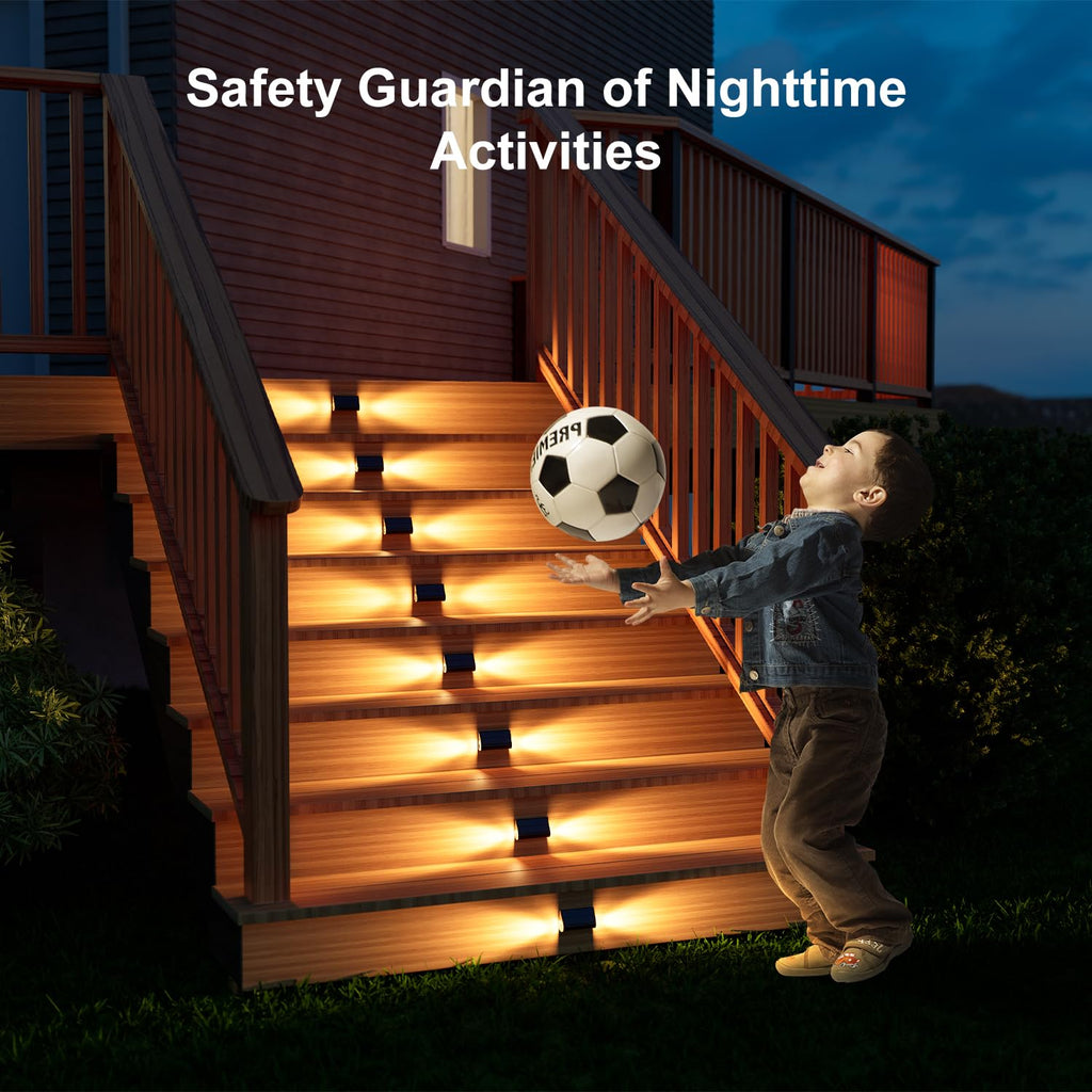 Solar Deck Stair Lights, Waterproof, 2-Sided Warm White LED