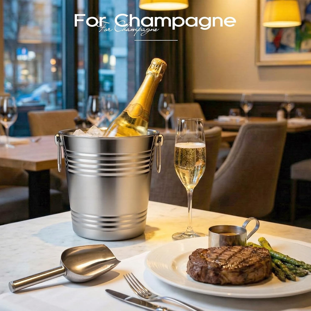 10 Set 5.3 QT / 5 L Ice Bucket with Scoop Bulk, Stainless Steel Champagne Ice Bucket for Parties Insulated Wine