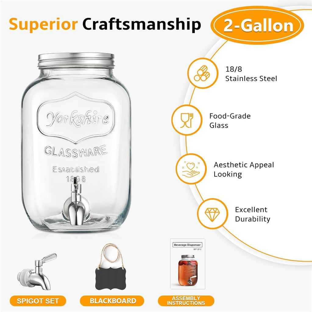 2 Gallon , 18/8 Stainless Steel Spigot and Lid - for Parties - Mason Jar Drink Dispensers with Lids - Laundry