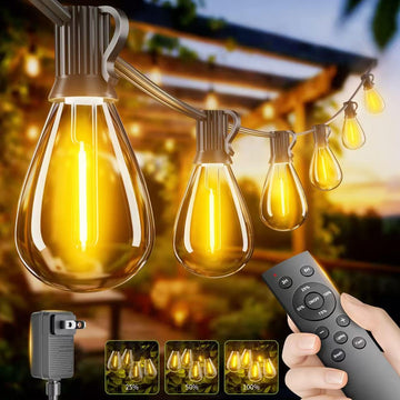 Outdoor String Lights with Remote & Dimmable, 72+2 Shatterproof Waterproof Bulbs, Dimmable Outside Hanging