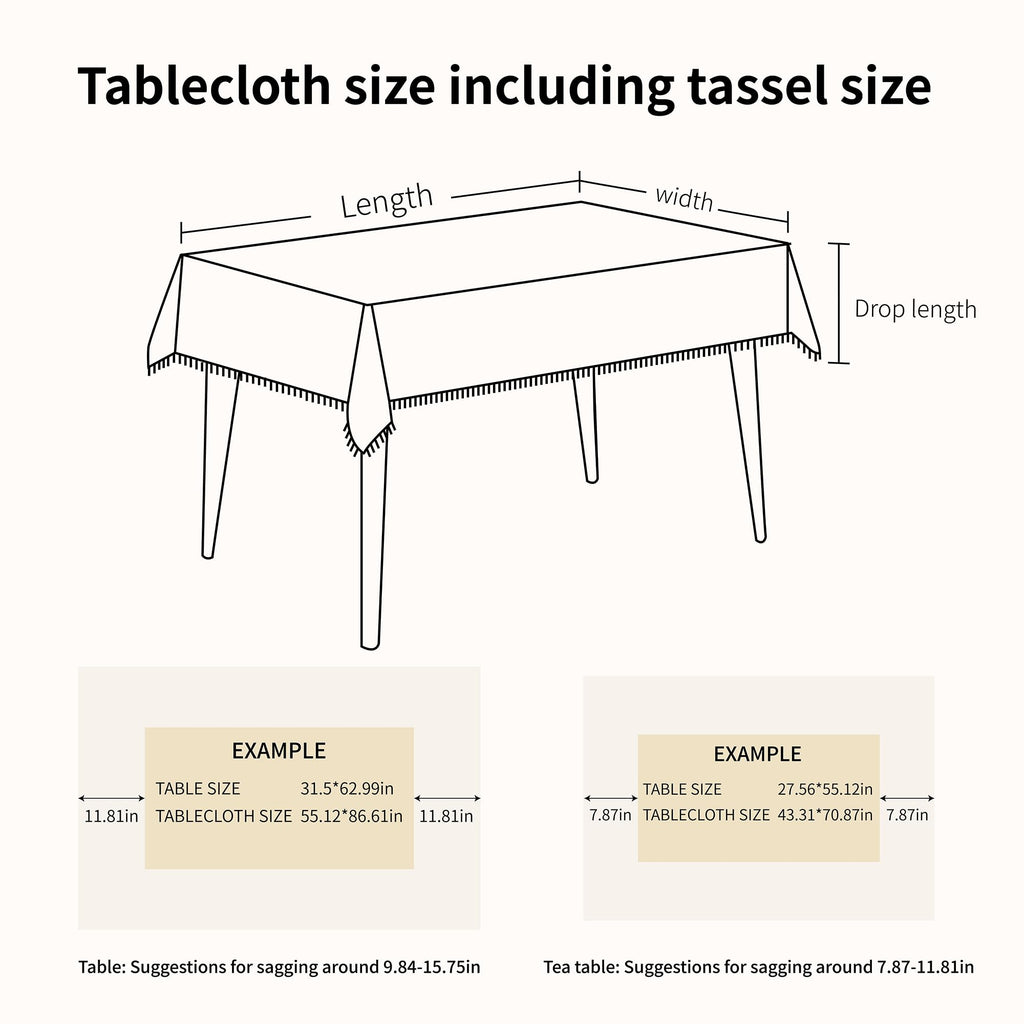White Linen Tablecloth Spillproof Tassel Table Cover 55x70 Rectangle