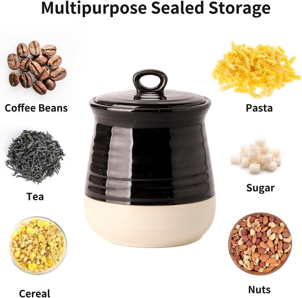 Ceramic Food Storage Jar with Airtight Lid, 30 FL Oz Kitchen Canister for Coffee Beans, Tea, Sugar & Candy, Farmhouse - Set of 30