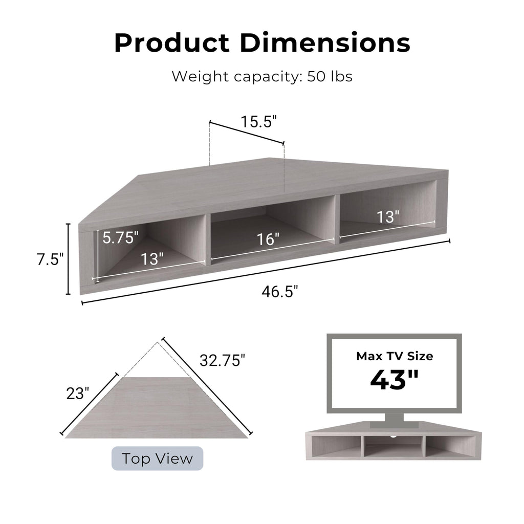 French 46.5 inch Modern Floating TV Stand with Storage, Floating Corner Shelf for Wall, Wood Entertainment Center