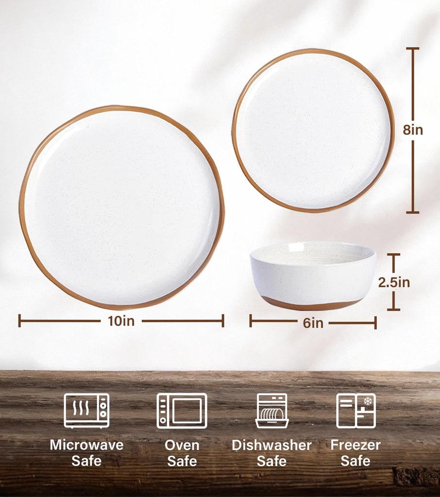 Plates and Bowls Set, 12 Pieces Farmhouse Ceramic Dinnerware Sets, Scratch Resistance, Dishwasher Microwave Safe