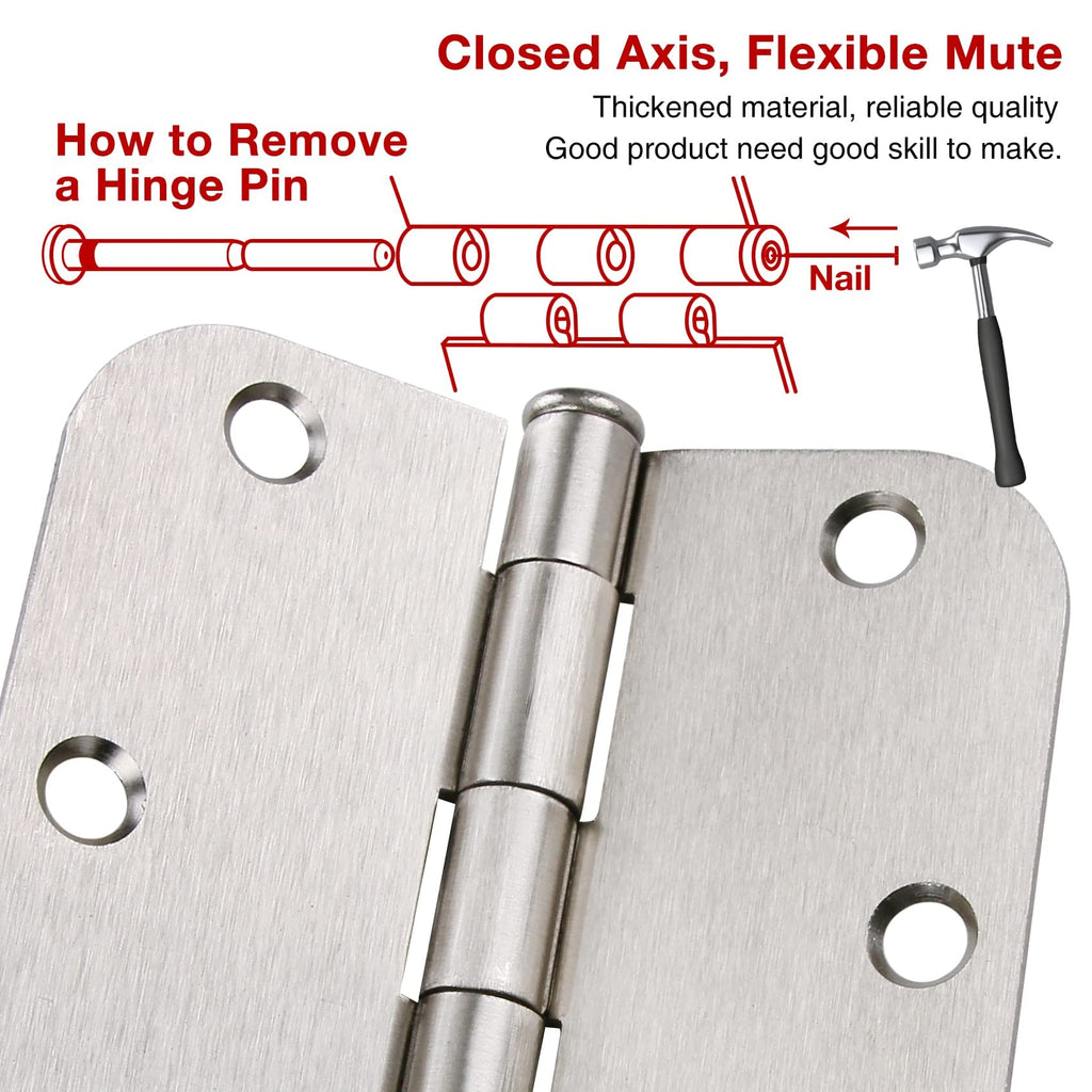 Rounded Door Hinges Brushed Nickel 3.5"x3 1/2"5/8" Radius 42 Pack