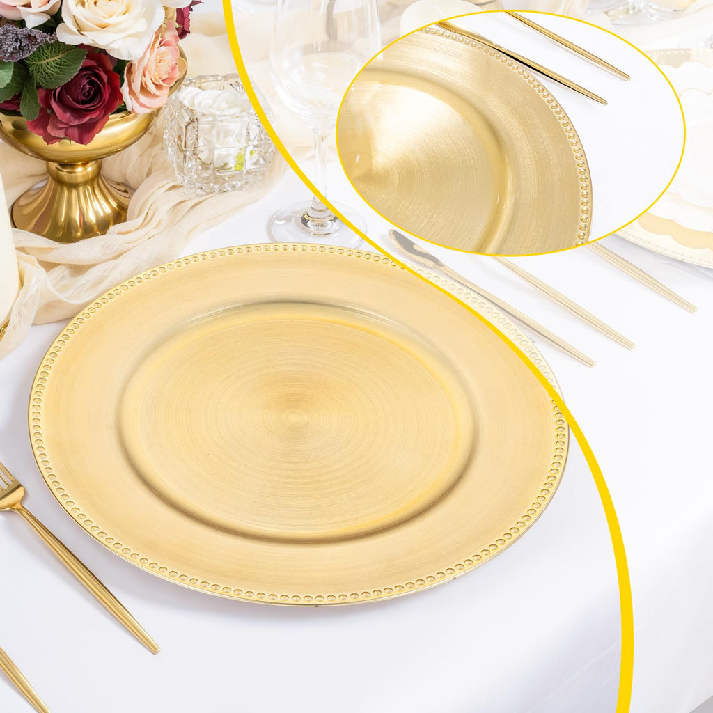 8 Pcs Elegant Gold Plastic Charger Plates for Wedding Dinner Decor
