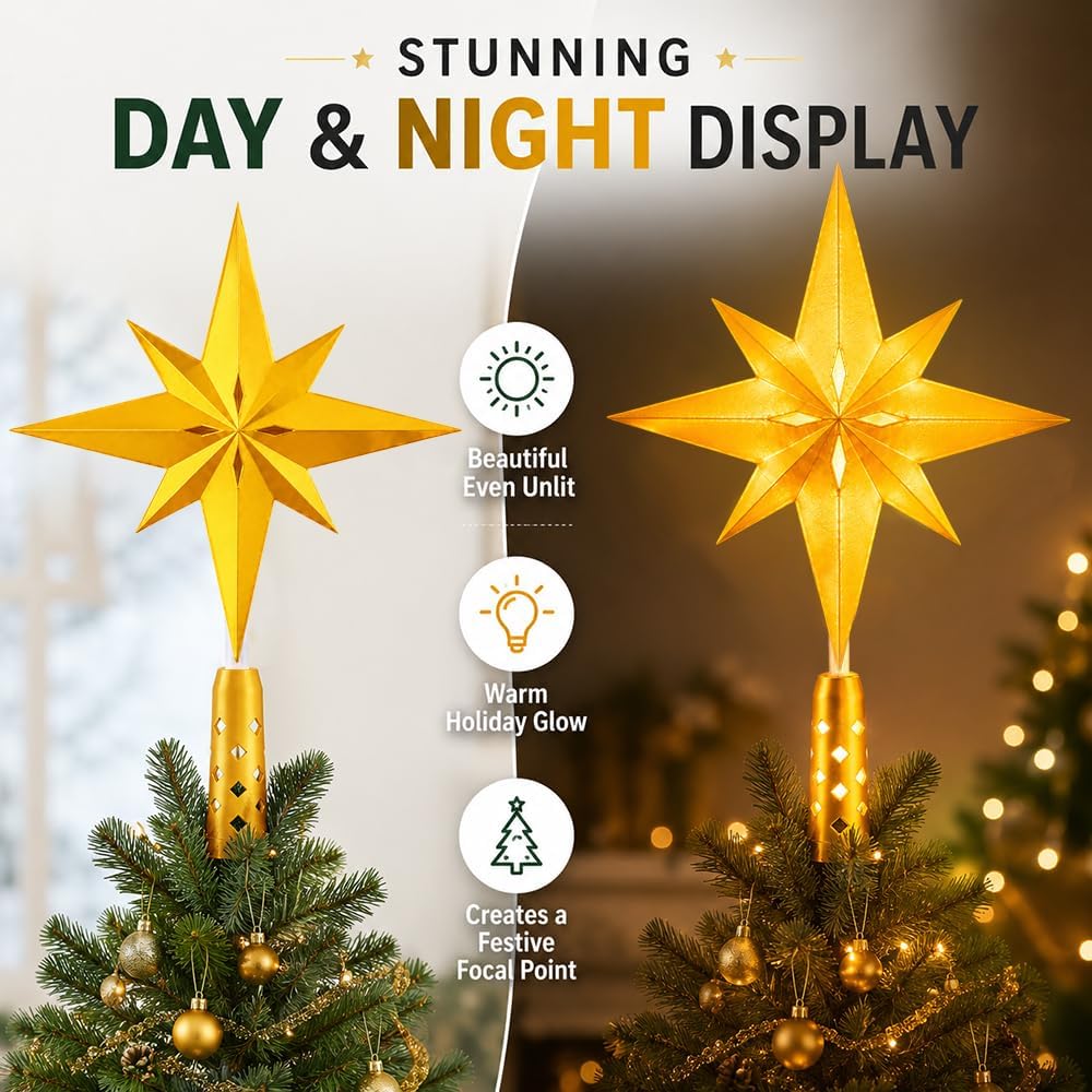 Lighted 3D Printed Christmas Star Tree Topper for Christmas Decor