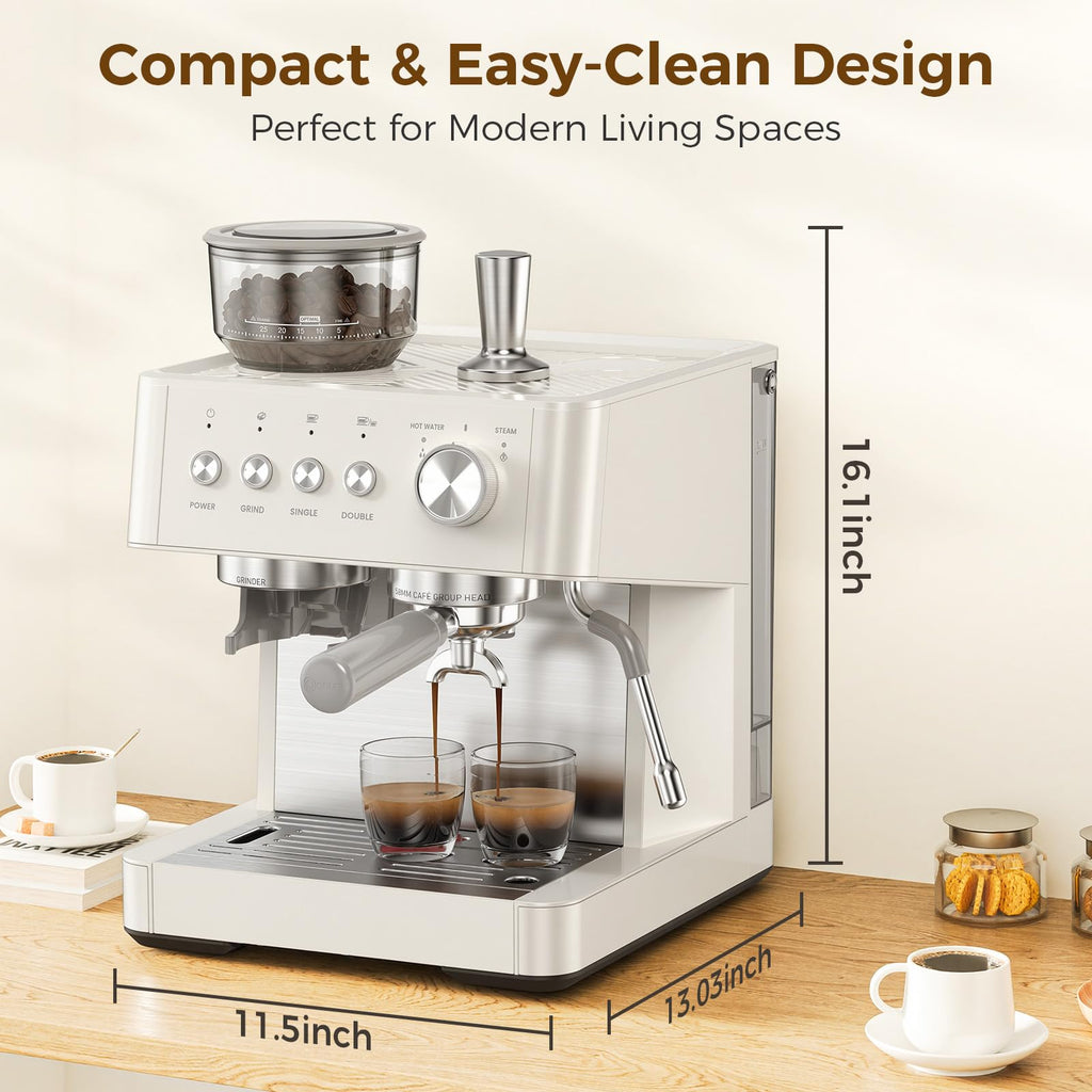 15-Bar Expresso Coffee Machines, Commercial Espresso Machine with Grinder, Milk Frother/Steam Wand & Tamping Tools