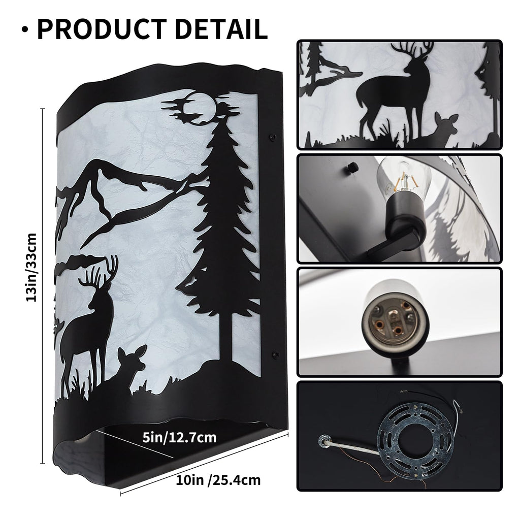 Rustic Deer Sconce Wall Lamp with Shade - E26 Base, Large Modern Farmhouse Wall Light, Stairway, Headboard, Porch-13