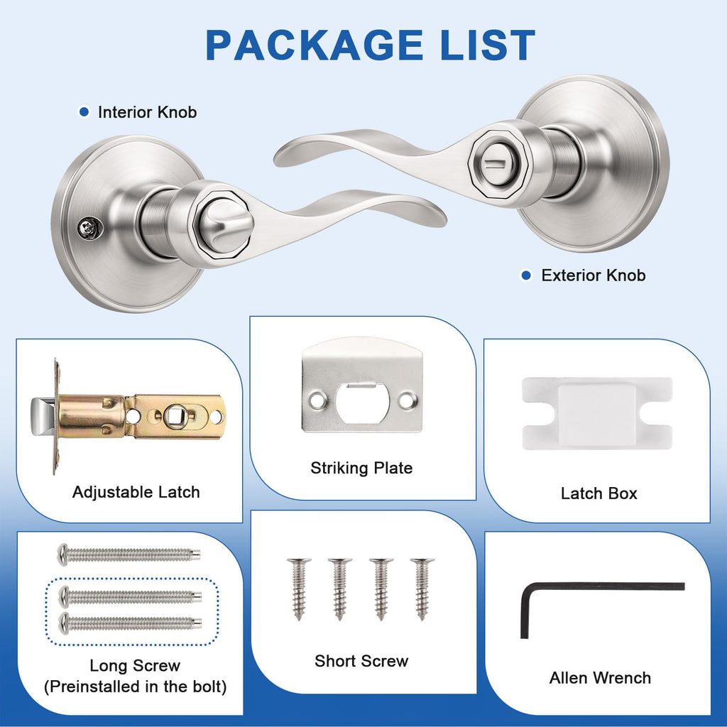 10 Pack Brushed Satin Nickel Door Lever Privacy Door Handles, Zinc Alloy Door Handle Interior, Keyless Lock