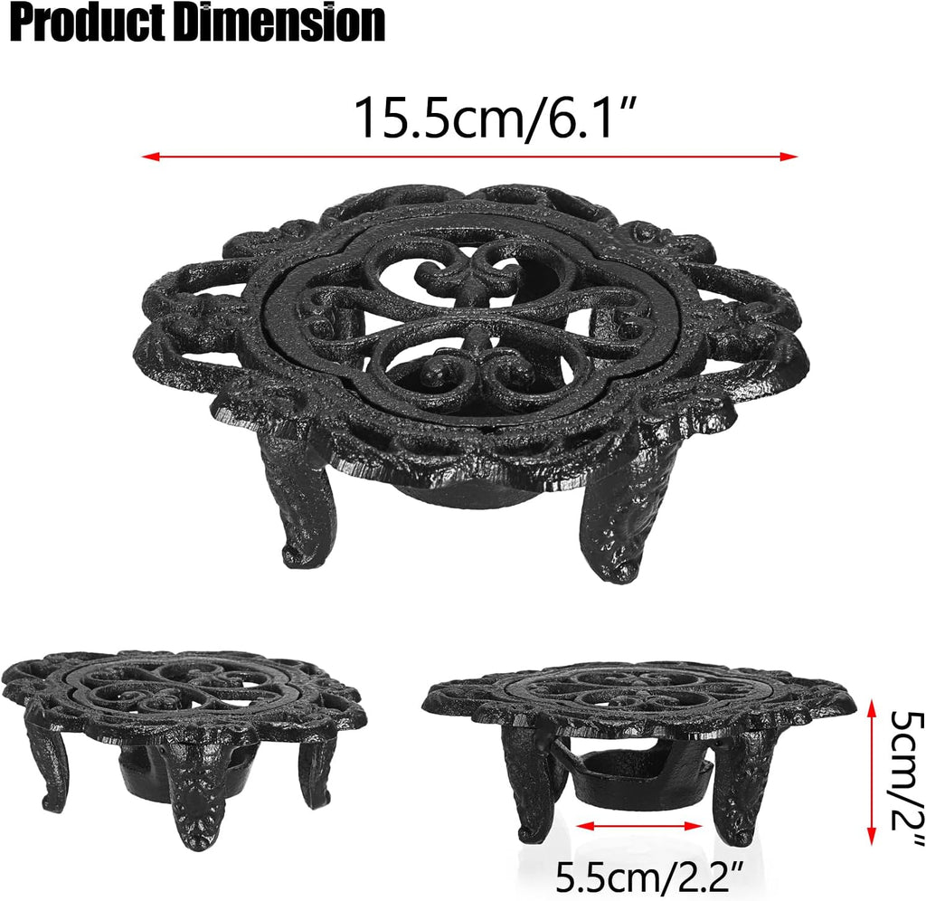 Cast Iron Teapot Warmer Dish Cups Heater Decorative Trivet with Tealight Holder - Rustic and Heavy Duty Tealight