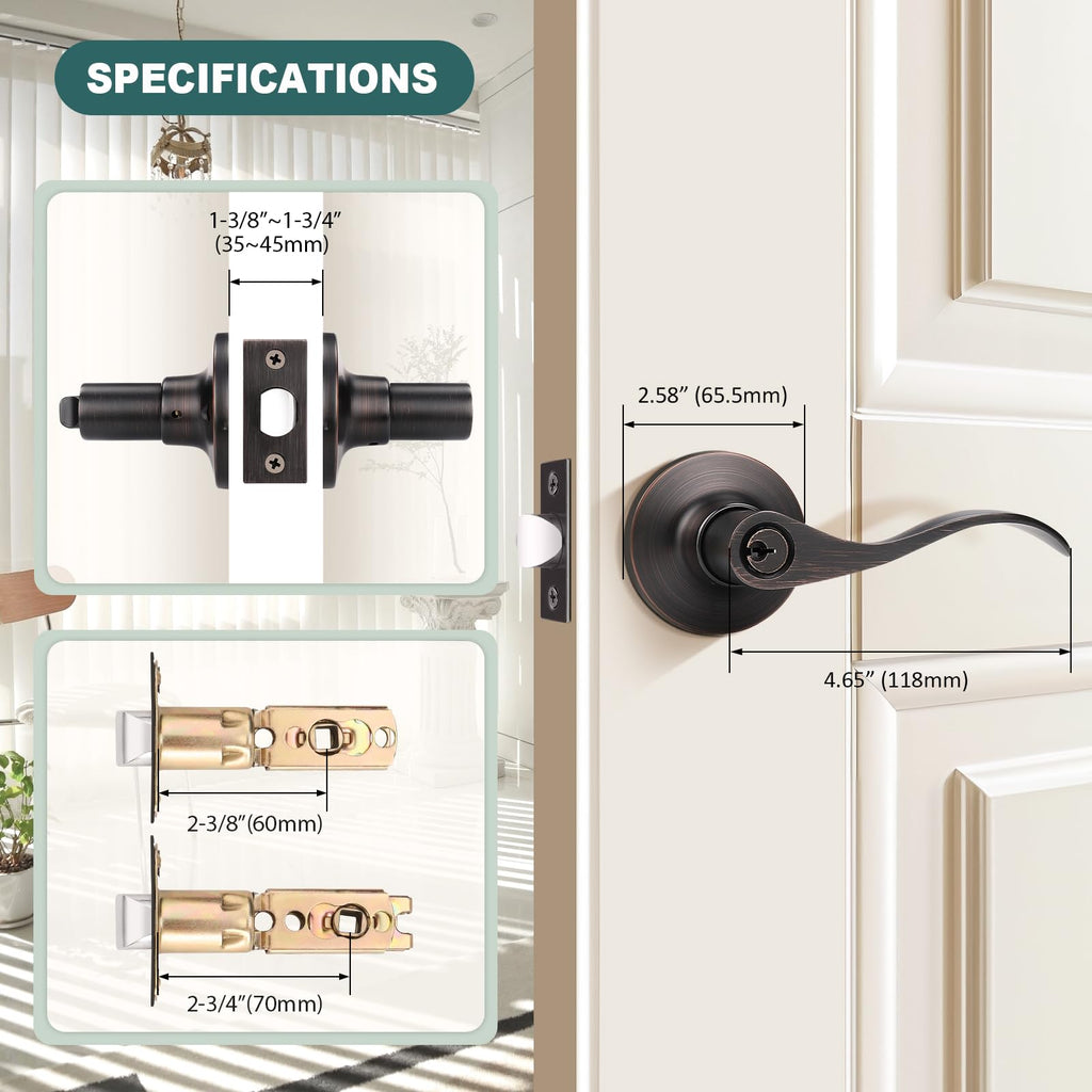 Entry Door Handles with Lock and Same Keys, Oil Rubbed Bronze Keyed Aliked Entry Door Lock Sets for Exterior &