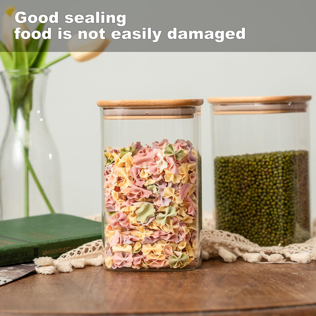 50oz Glass Food Storage Jars Set of 6, Glass Storage Containers Clear Glass Food Canister with Bamboo Lid Airtight For