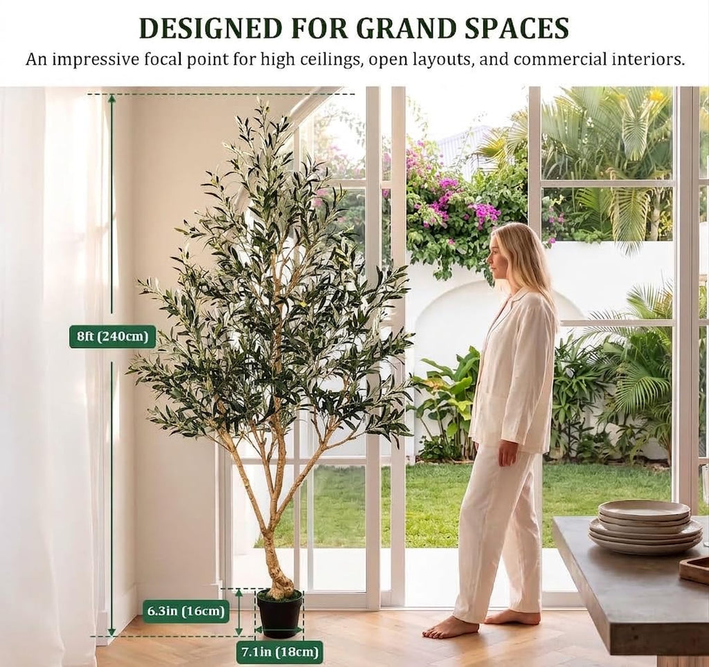 8FT Artificial Olive Tree with Thick Trunk & Realistic Leaves