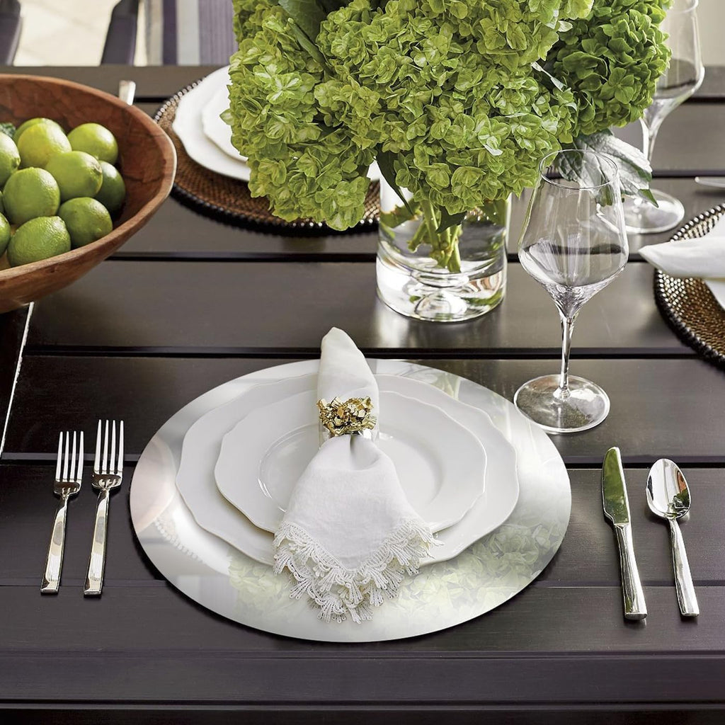 50PCS 13in Round Silver Placemats, Disposable Paper Charger Plate