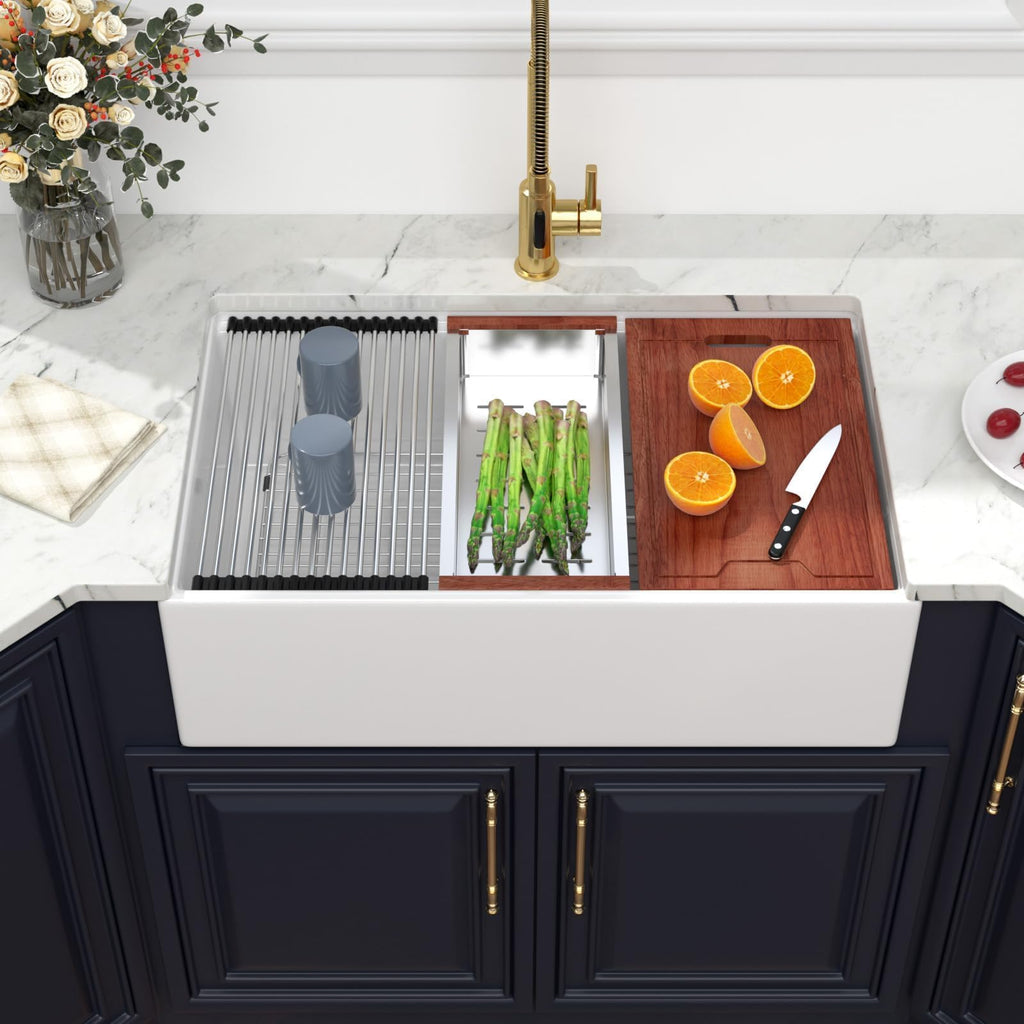 33" x 20" Fireclay White Farmhouse Sink