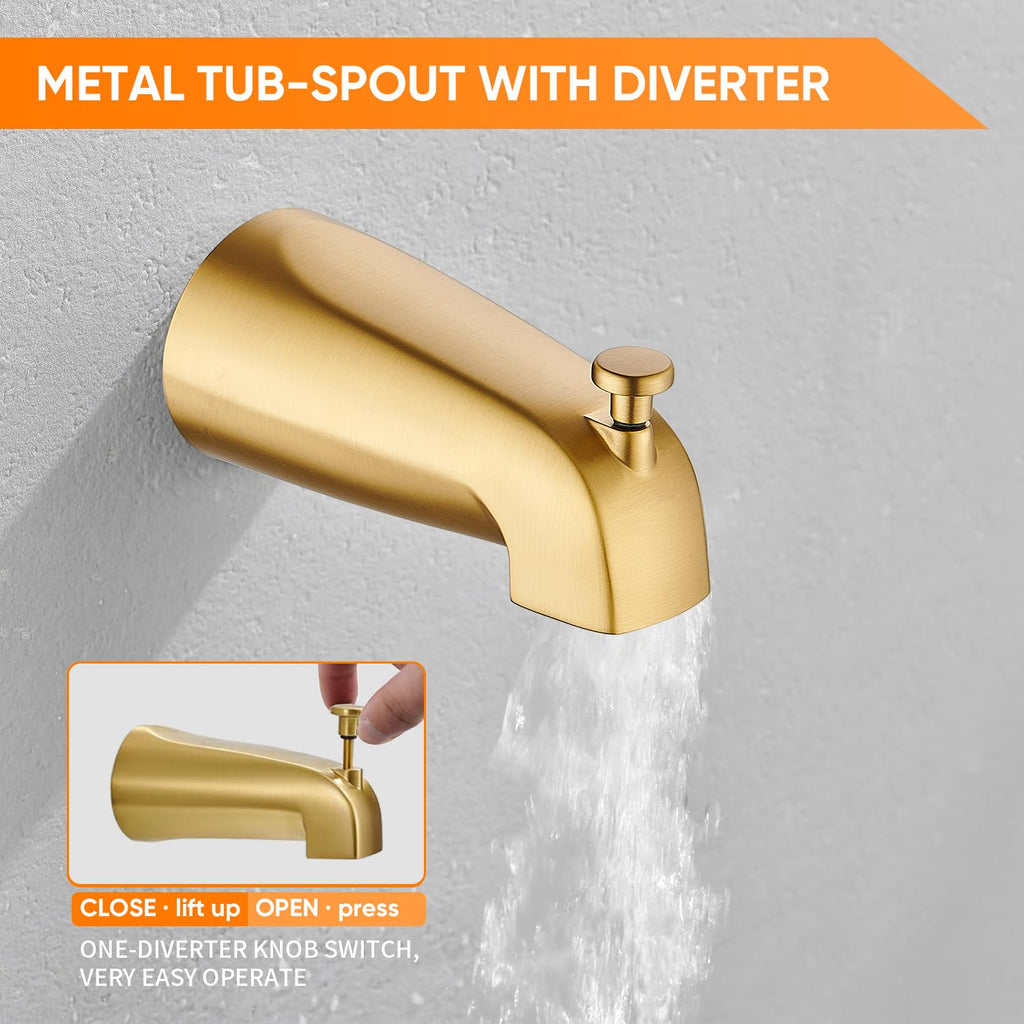 Tub Shower Faucet Set With Head & Spout Gold