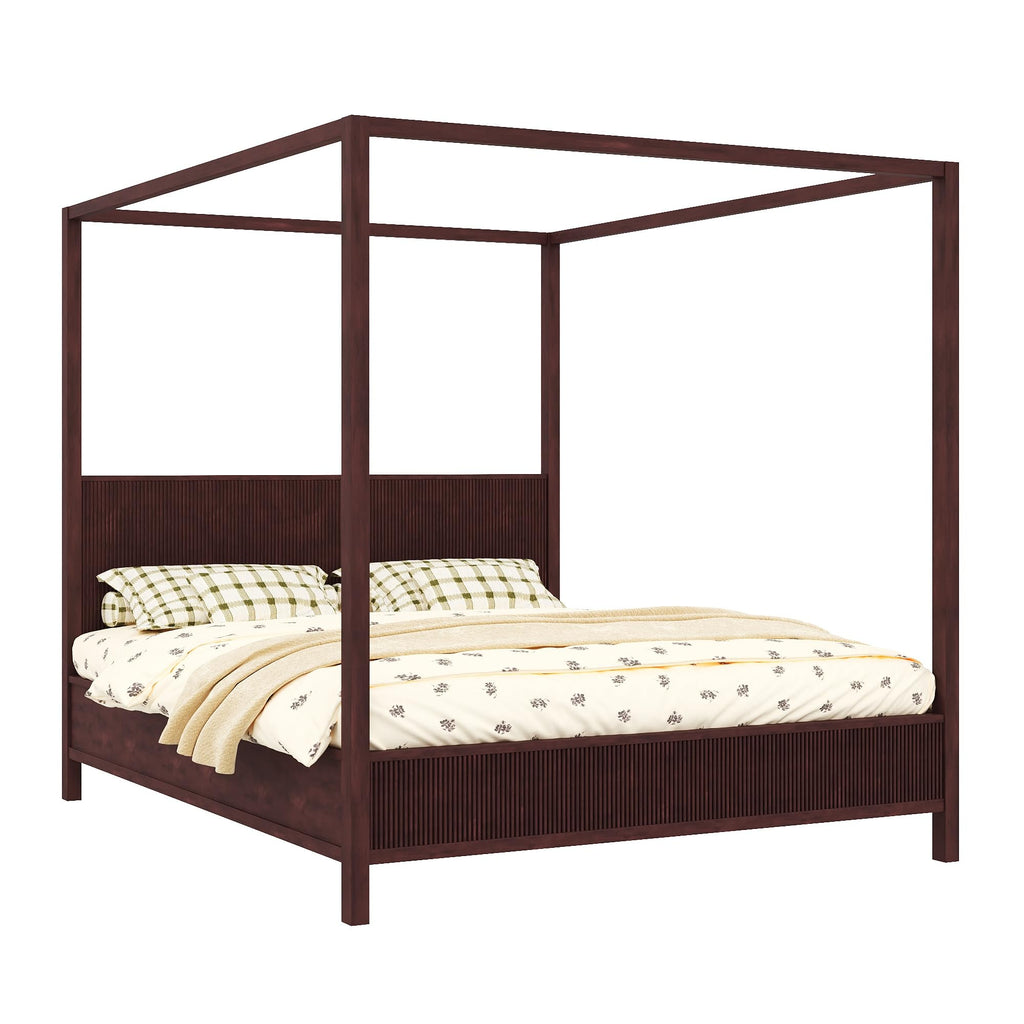 Wooden Canopy Bed Frame with Headboard, Espresso