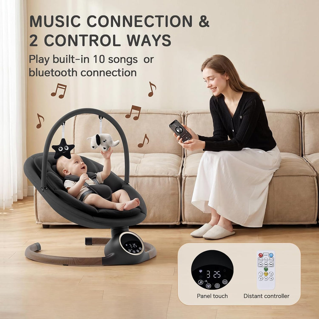 Swing for Infants with 5 Point Harness, 5 Speeds Infant Swing with Soft Cushion, 10 Songs and Bluetooth Music