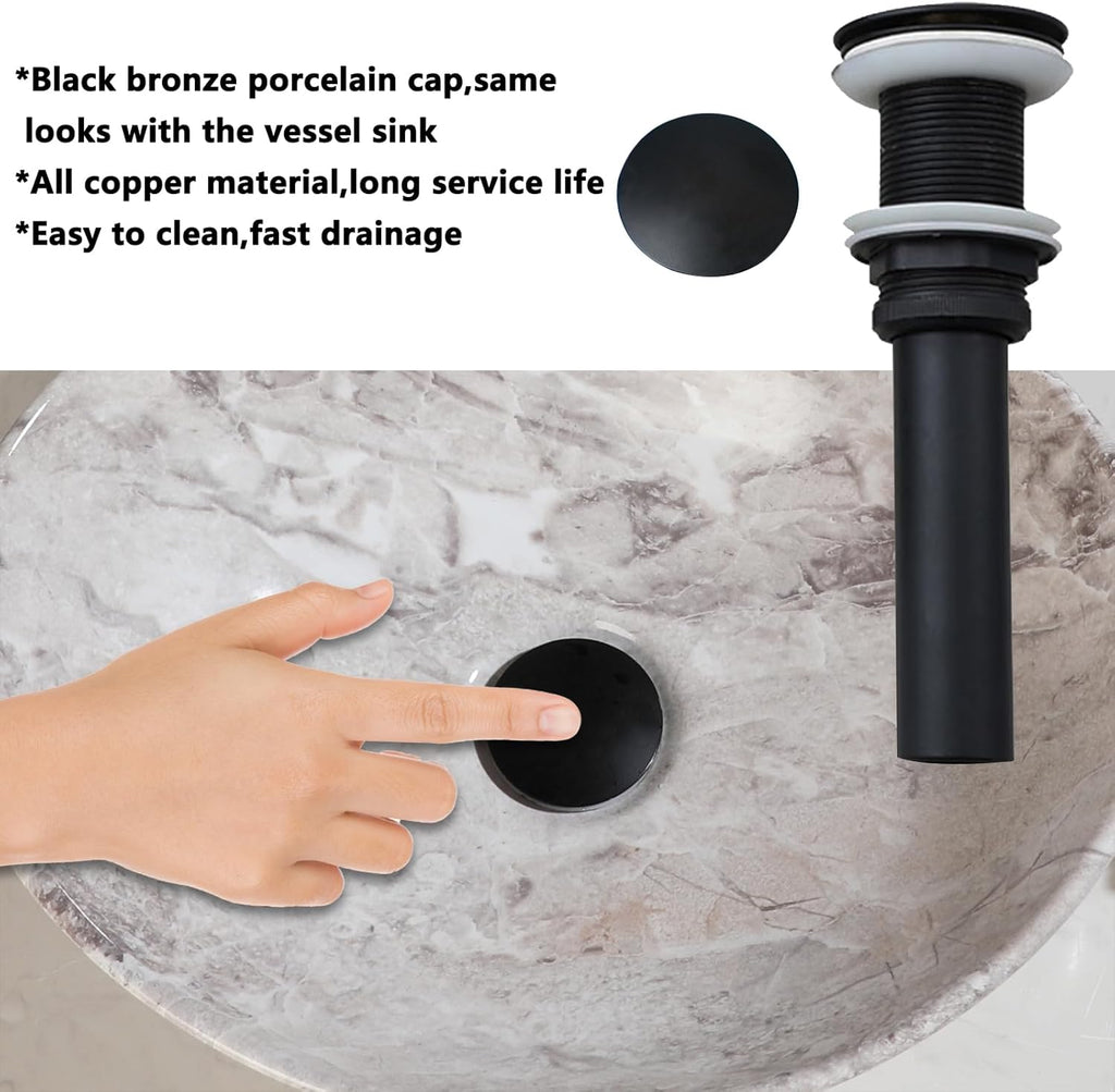 Ceramic Vessel Sinks Oval Bathroom Sink Above Counter Vessel Sink with Faucet and Drain Combo 16 inch Marbling Vessel