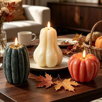 Fall Pumpkin Flameless Candle, LED Battery Operated Pumpkin Candle Light with Remote, Real Wax 3D Flickering - Set of 3