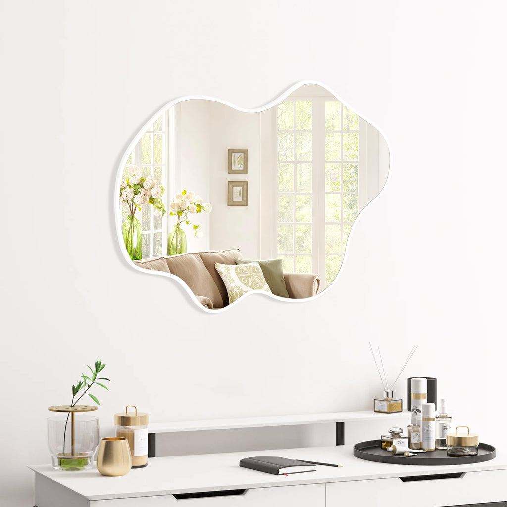 White Framed Irregular Bathroom Wall Mirror 22 x 30 Inch