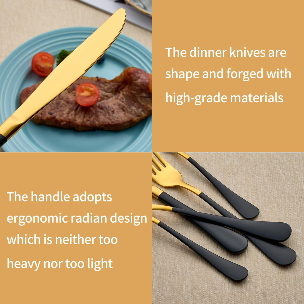 20-Piece Black and Gold Silverware Set 18/0 Stainless Steel Silverware Set Black Handle Cutlery Set Service for 4