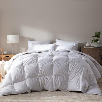 Goose Feather Down Comforter Oversized King Size, 100% Organic Cotton Duvet Insert, All-Season Luxury Duvet Insert