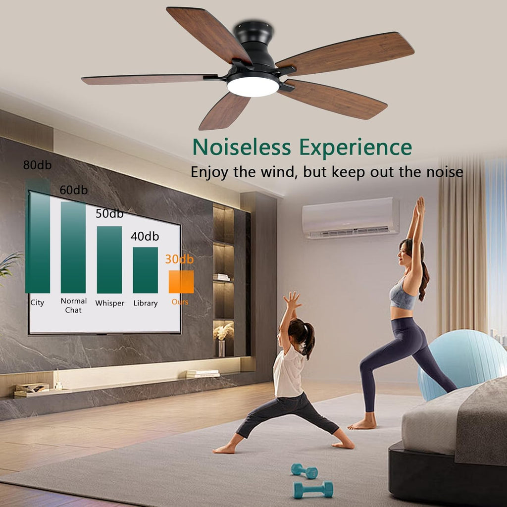 Ceiling Fans with Lights, Low Profile Ceiling Fan with Light and Remote/APP Control, DC Motor, Noiseless, Flush Mount
