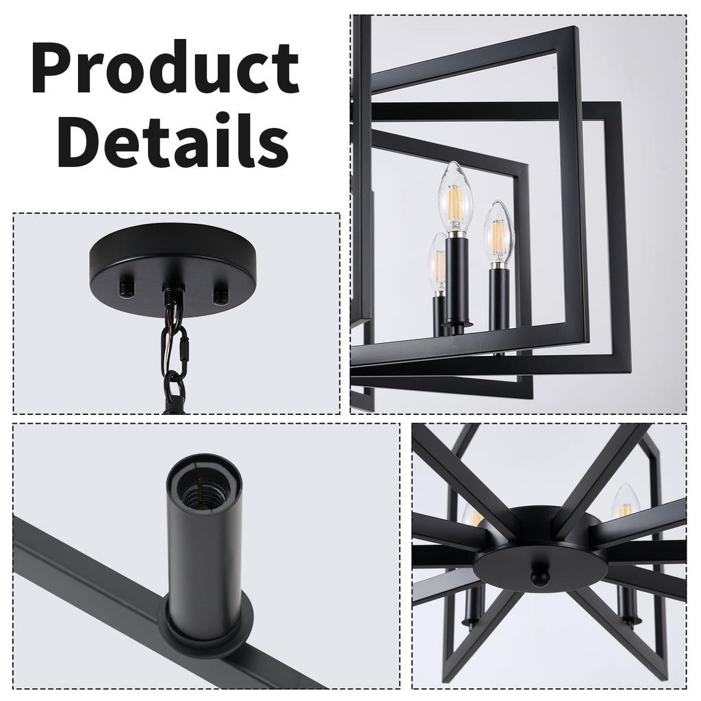Black Chandelier, 10-Light Kitchen Chandelier Light Fixture Modern Metal Industrial Large Chandeliers for Farmhouse