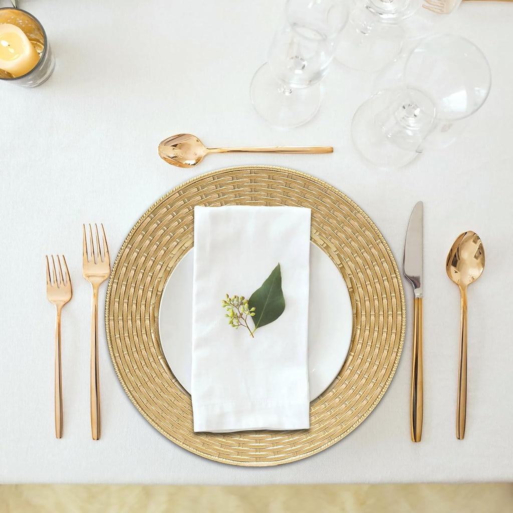 Faux Rattan Charger Plates, Round Gold Plate Chargers - Set of 12