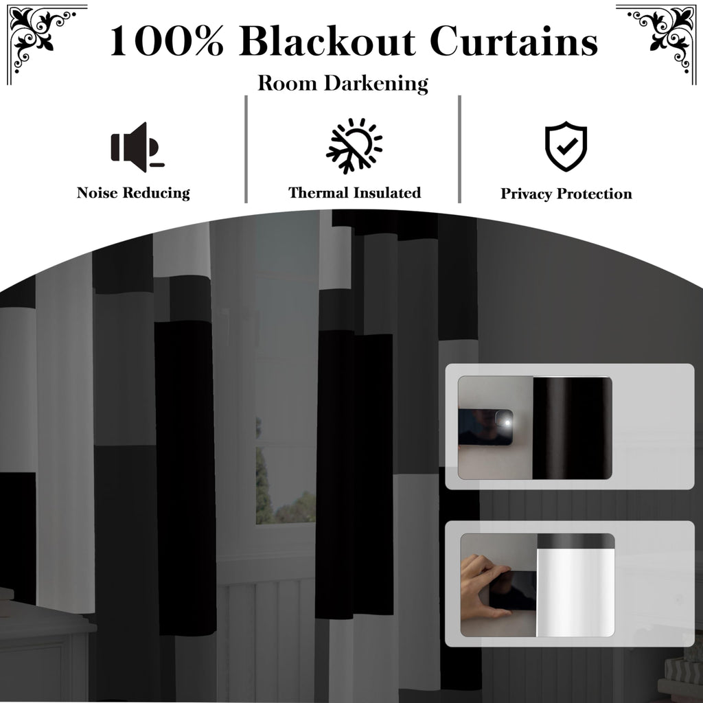 Black White Grey Blackout Curtains Living Room 96 inch