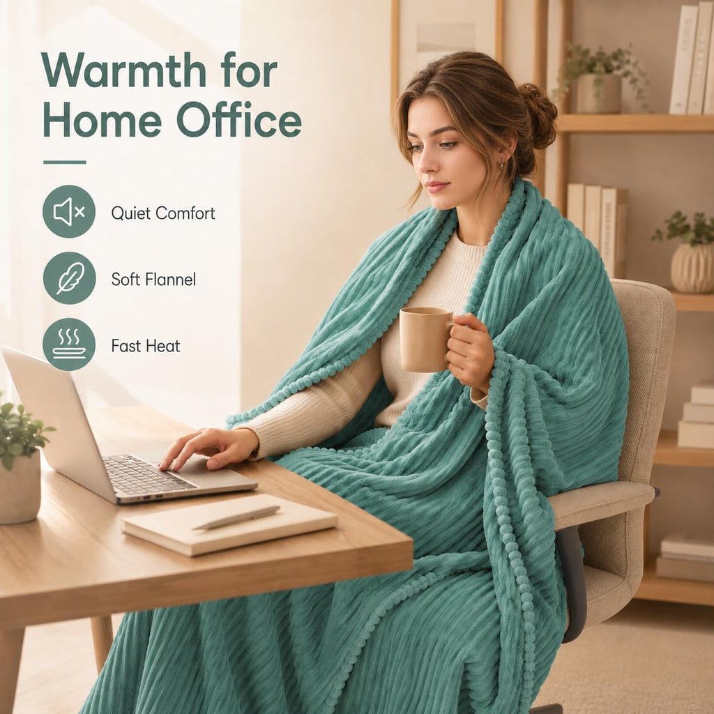 Electric Heated Blanket, Flannel, Twin 62x84in, Bean Green