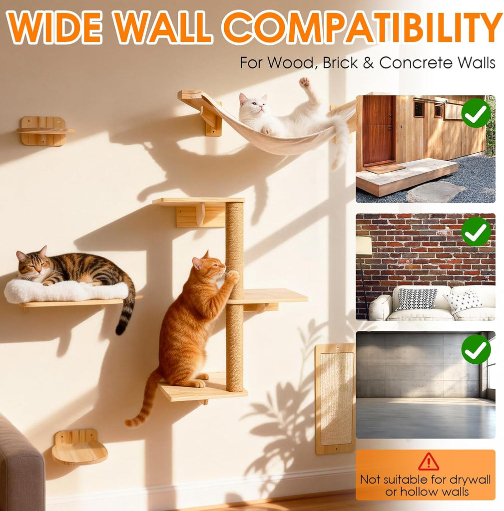 6 in 1 Cat Wall Shelves Climbing System with Sisal Scratching Perch