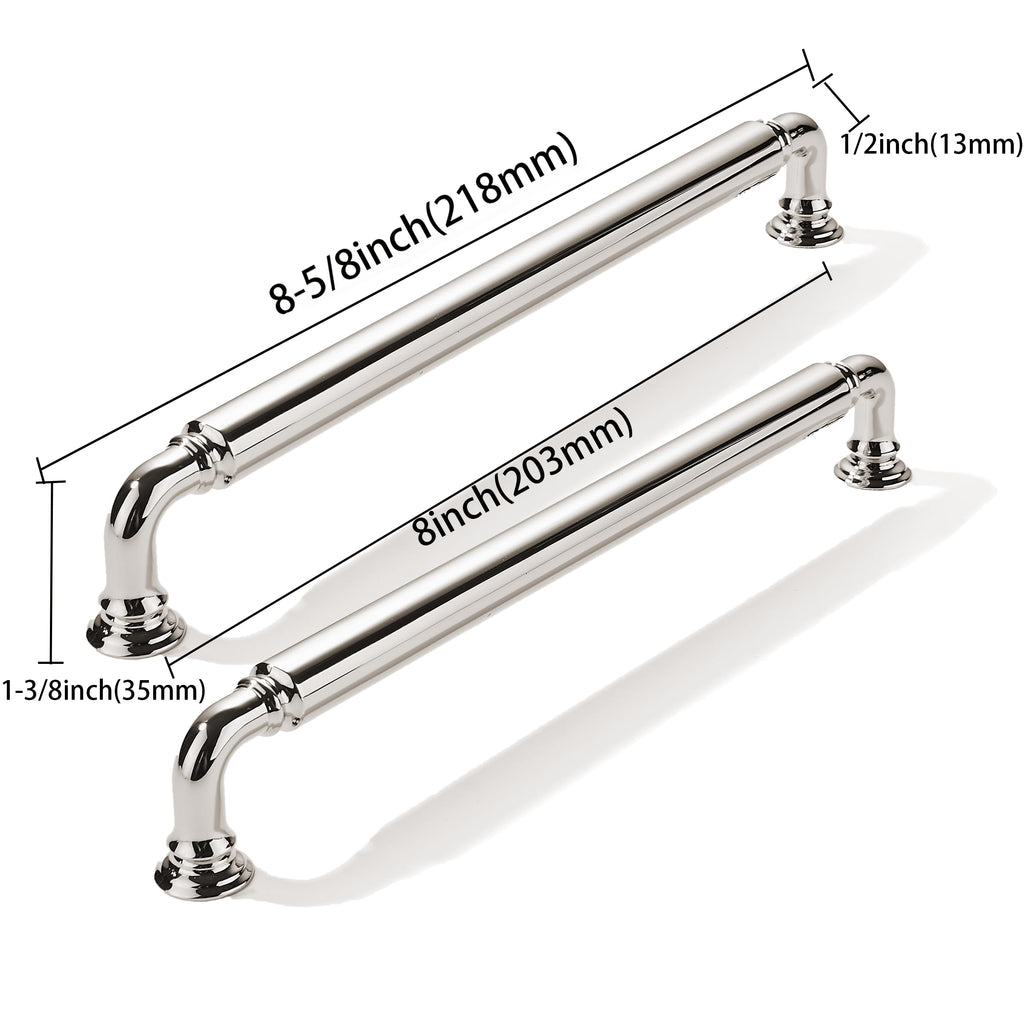 10 Pack 8 Inch Hole Center Vibrant Polished Nickel Cabinet pulls Heavy-Duty Solid Cabinet Handle Hardware Suitable