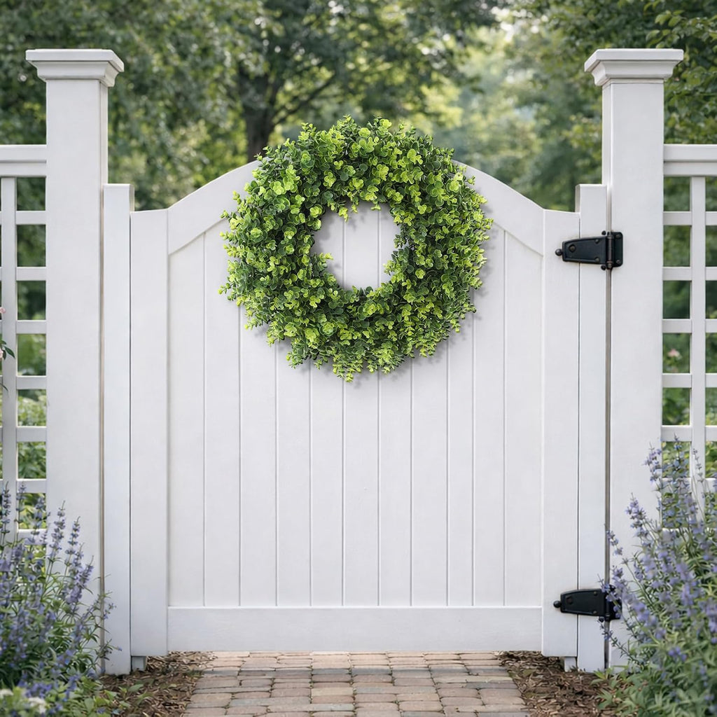 26'' Boxwood Wreath for Front Door, Artificial Boxwood Leaves Wreath for Spring and Summer, Indoor Outdoor Wall