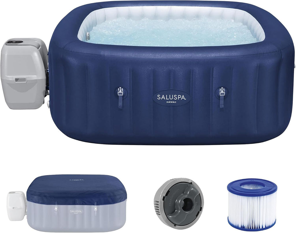 SaluSpa Hawaii AirJet 4-6 Person Inflatable Hot Tub w/EnergySense Cover & App Control, 71"x28" Bundled w/SaluSpa