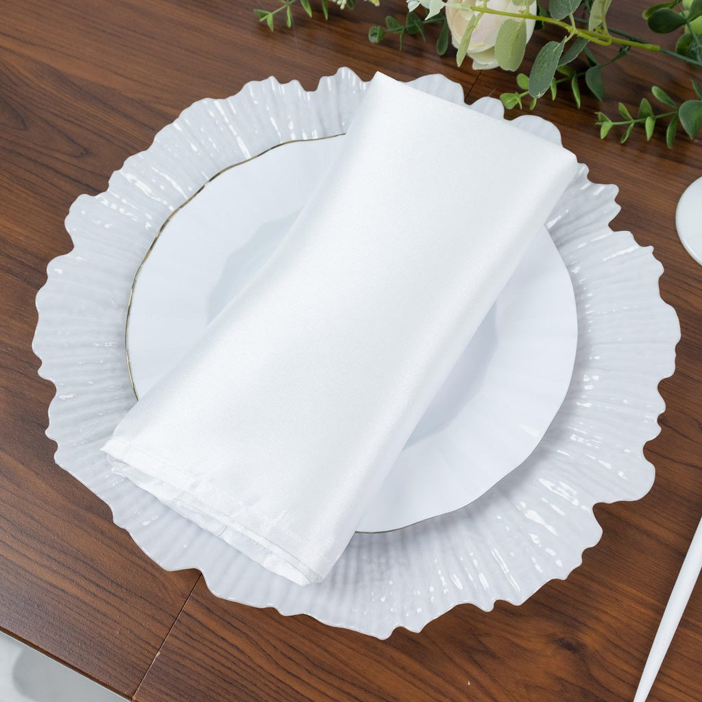 10 Pack Economy Plastic Charger Plates - 13" Pearl White Reef Rim Design Chargers for Weddings & Parties