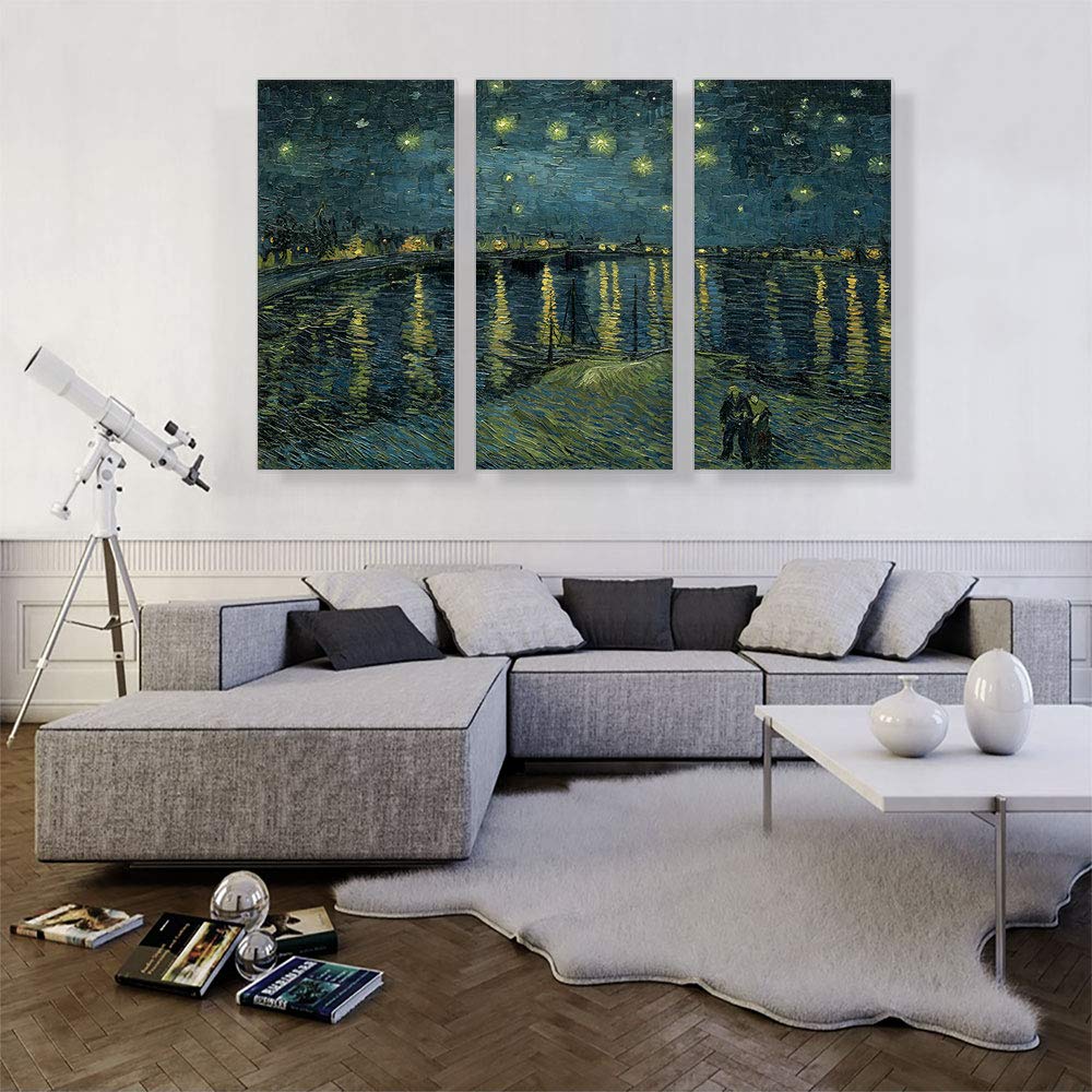Starry Night Over the Rhone 1888 Canvas Art Print Stretched Framed Painting Picture Poster Giclee Wall Decor by