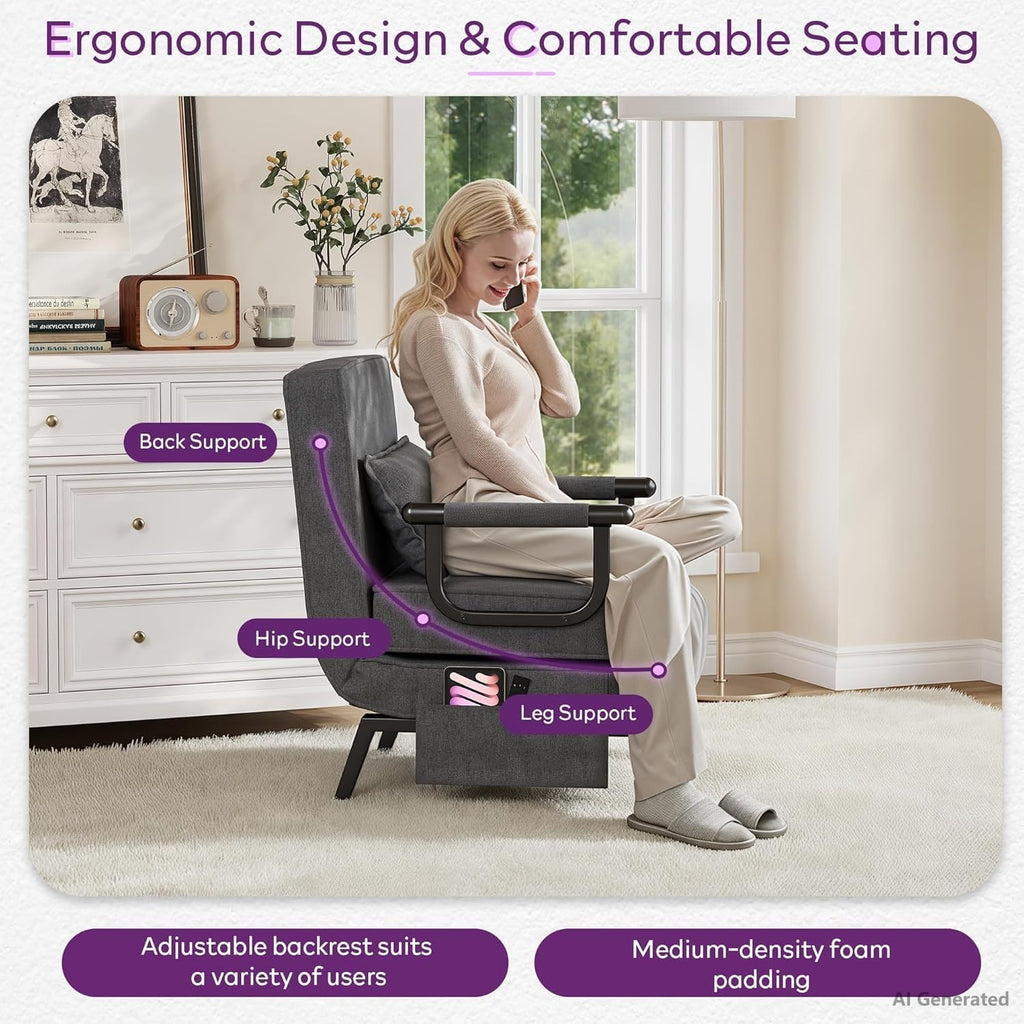 Sleep Chair, Folding Sleeper Chairs for Adults (Dark Grey)