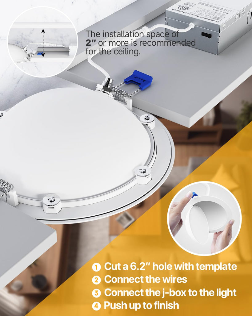 4 Pack 6 Inch LED Eyeball Gimbal Recessed Light, 5CCT Dimmable