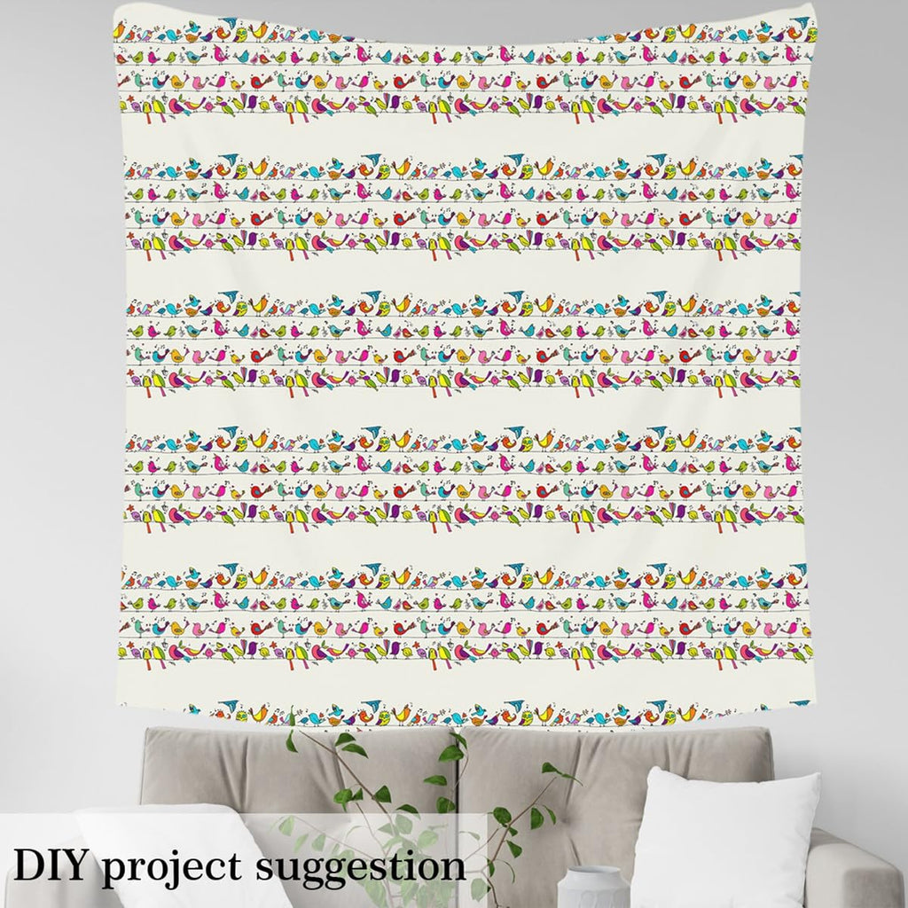 Birds Pattern Fabric by The Yard Music Notes Geometric Lines Decorative Fabric Soft Polyester No Stretch Cute Flower