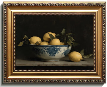 Vintage Lemon Wall Decor Lemon Still Life Canvas Art Print in Antique Gold Frame Vintage Fruit Painting, Rustic