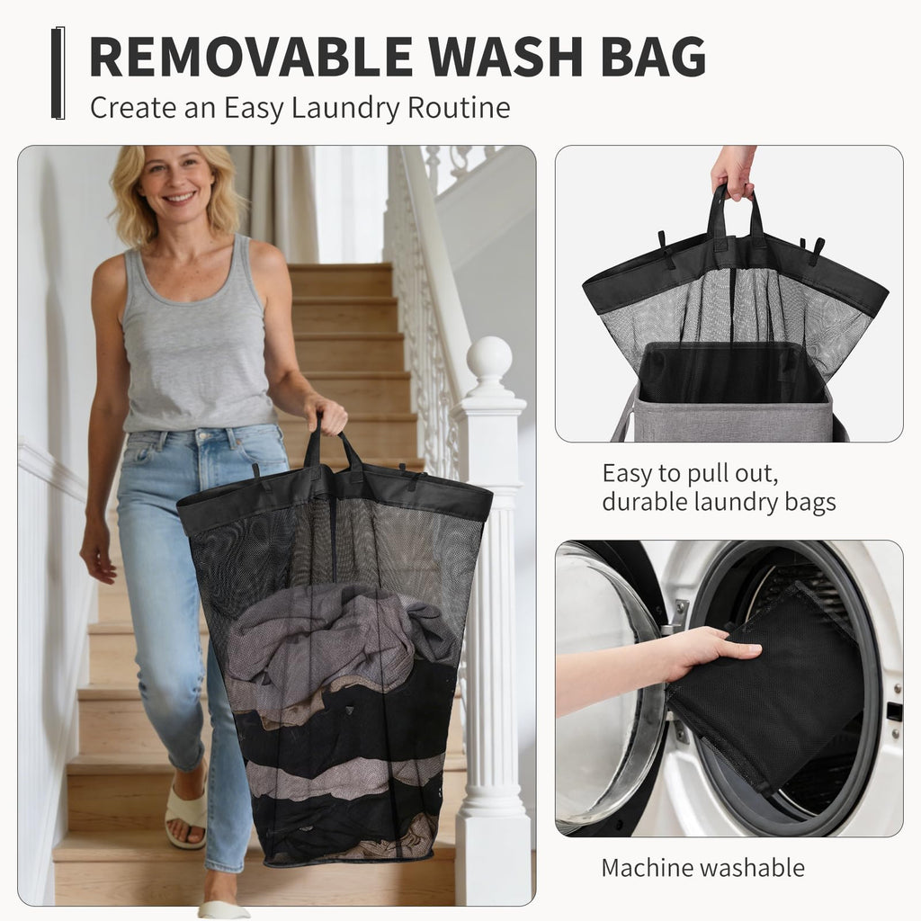 100L Large Rolling Laundry Basket with Wheels and Lid, Gray