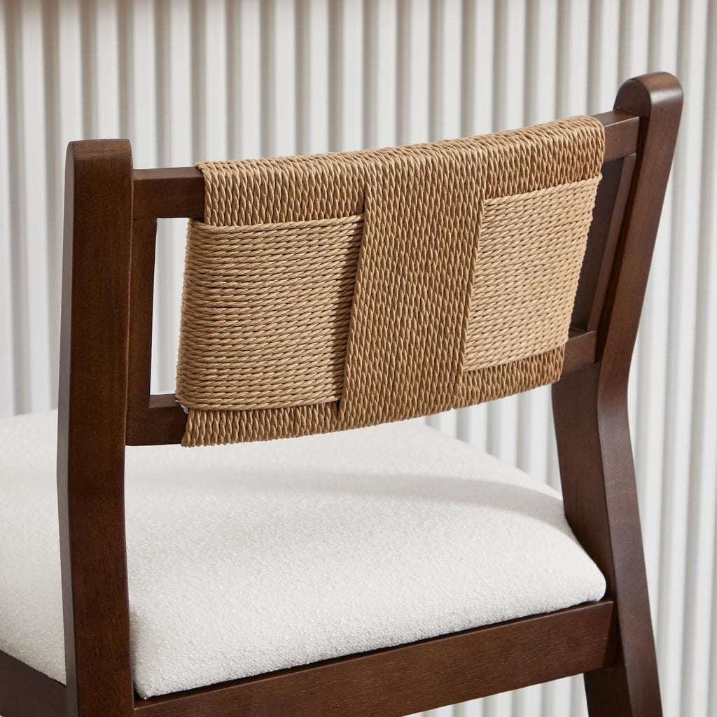 Rattan Counter Height Bar Stools Set of 2, 26" Boho Barstools with Woven Backs, Mid Century Walnut Wood Bar Stool