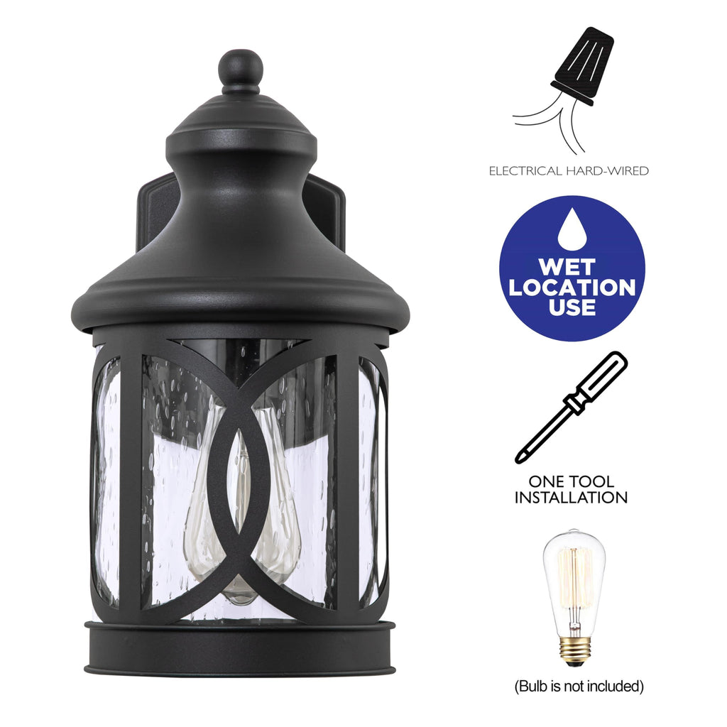Outdoor Wall Sconce, Waterproof Exterior Light Fixture, Matte Black Porch Lantern Lights with Clear Glass Shade for
